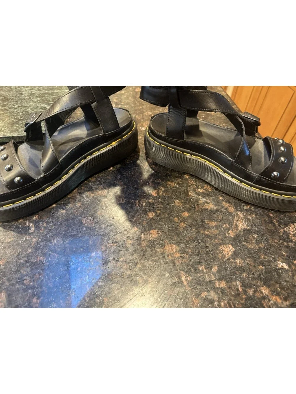 DR MARTENS Imojeen Black Leather Studded Platform Strappy Sandals Size 7